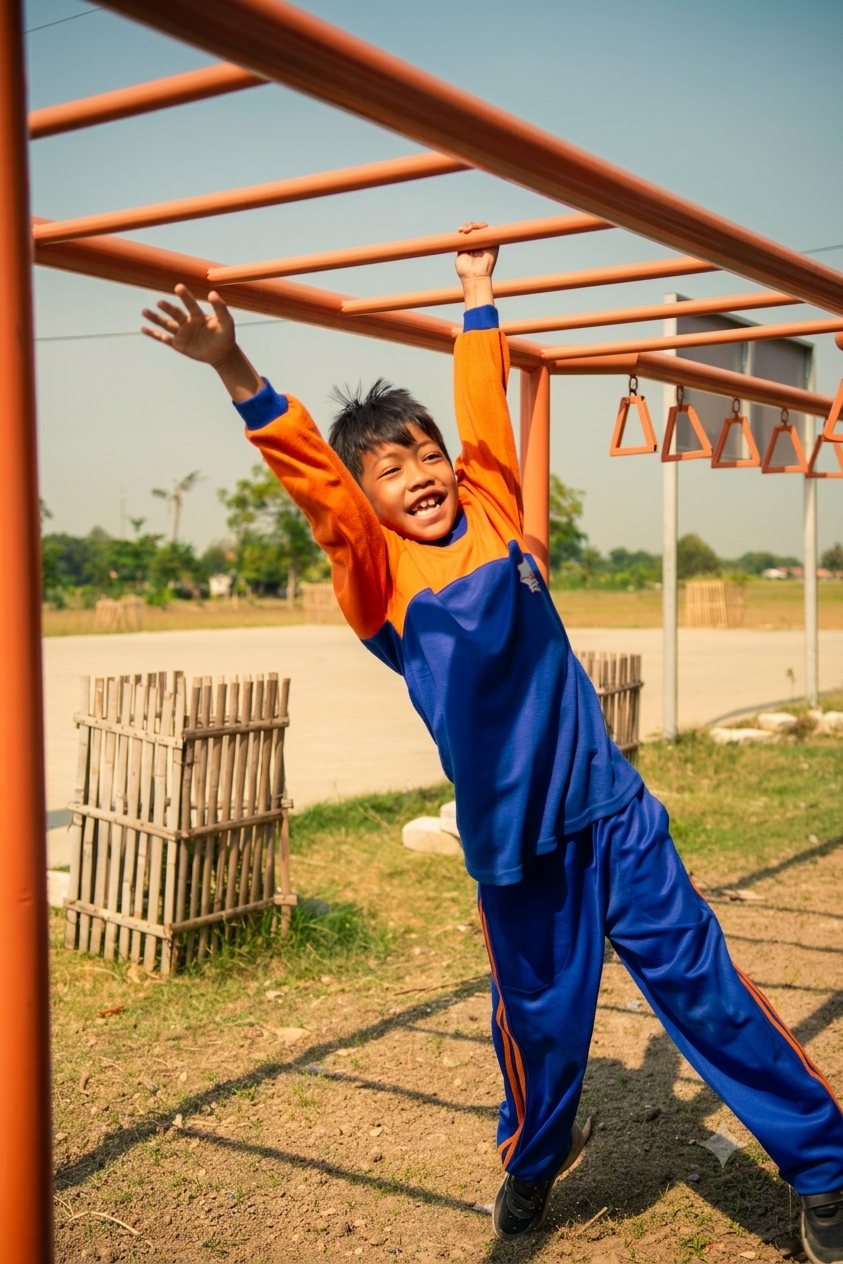 Siswa bermain di area outdoor sekolah
